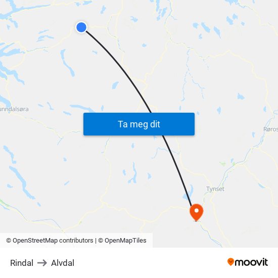 Rindal to Alvdal map