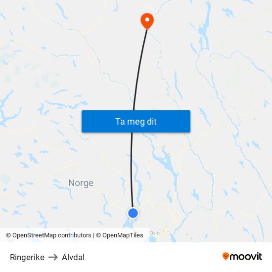 Ringerike to Alvdal map