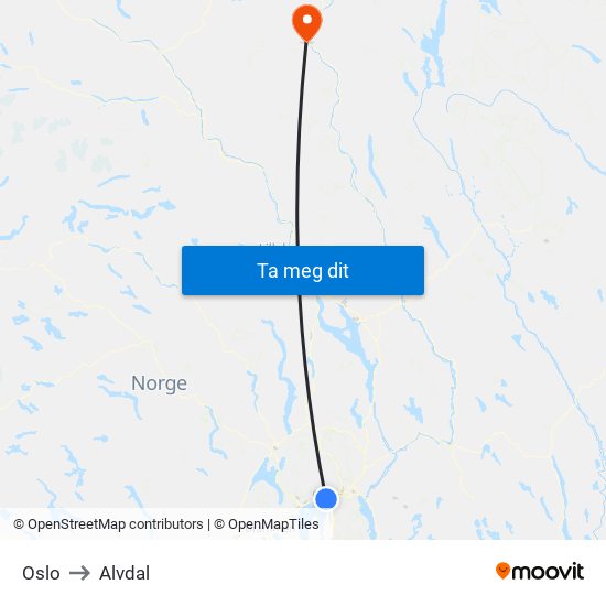 Oslo to Alvdal map