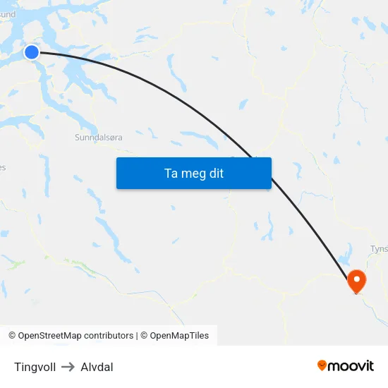 Tingvoll to Alvdal map
