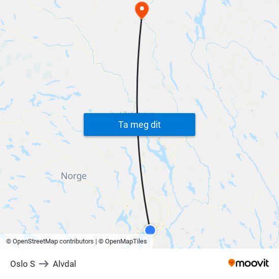 Oslo S to Alvdal map