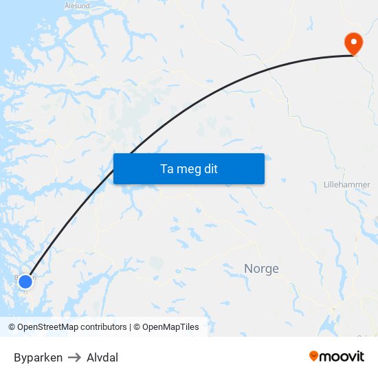 Byparken to Alvdal map