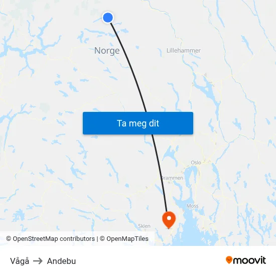Vågå to Andebu map