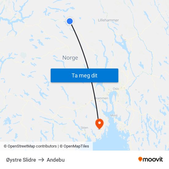 Øystre Slidre to Andebu map