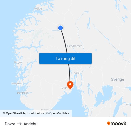 Dovre to Andebu map