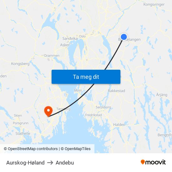 Aurskog-Høland to Andebu map