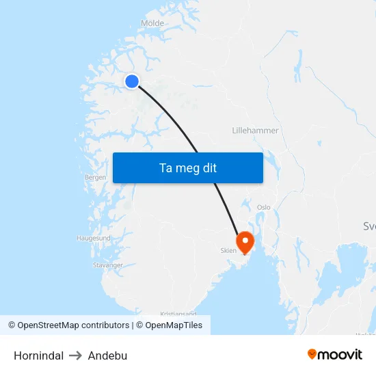 Hornindal to Andebu map