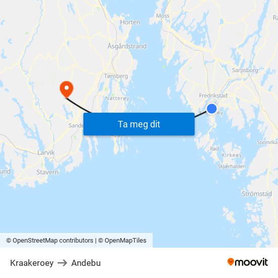 Kraakeroey to Andebu map