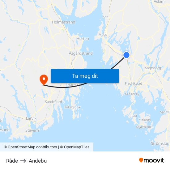 Råde to Andebu map