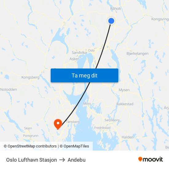 Oslo Lufthavn Stasjon to Andebu map