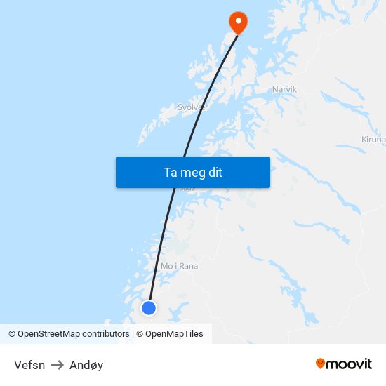 Vefsn to Andøy map