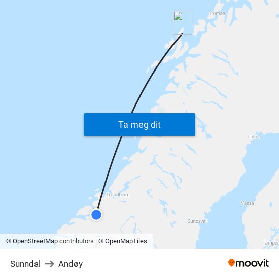 Sunndal to Andøy map