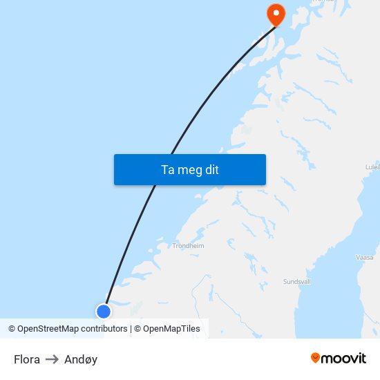 Flora to Andøy map