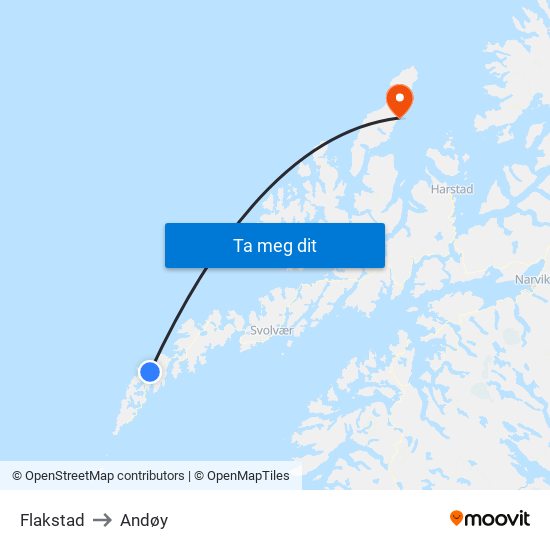 Flakstad to Andøy map