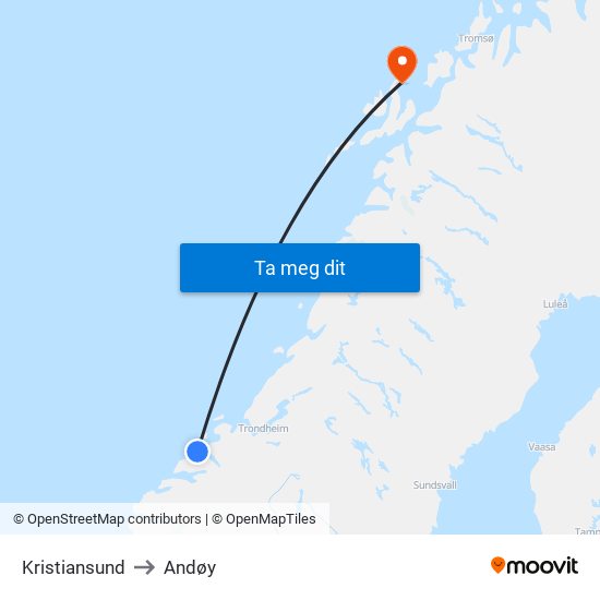 Kristiansund to Andøy map