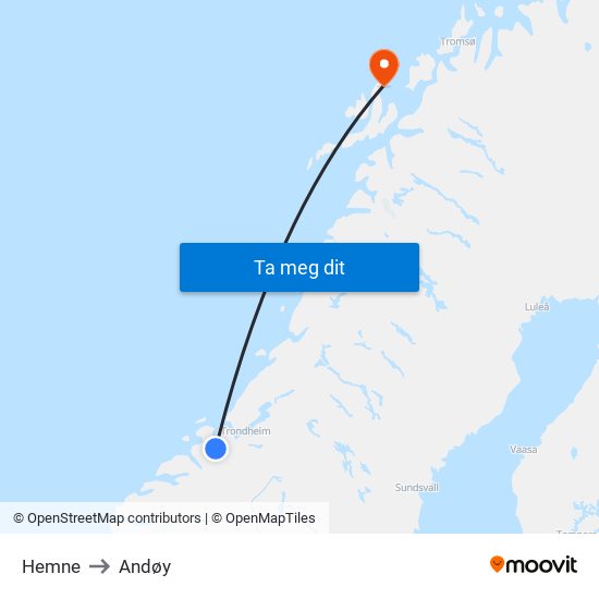 Hemne to Andøy map