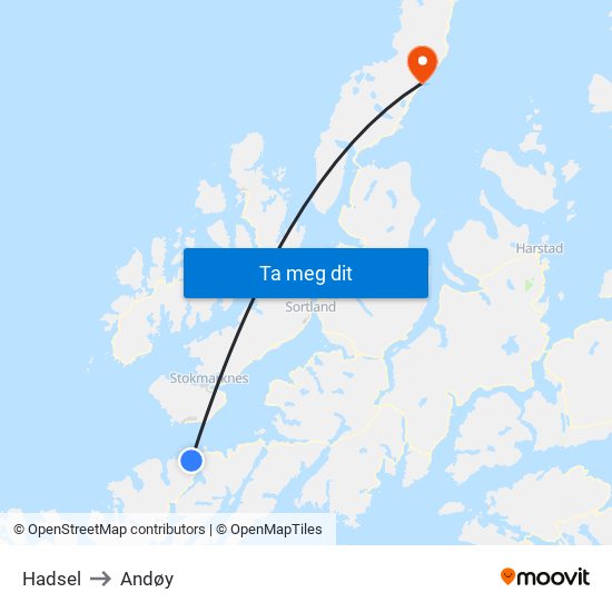 Hadsel to Andøy map