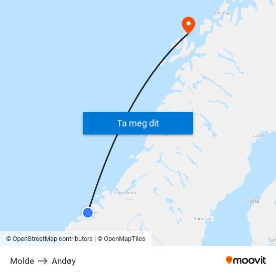 Molde to Andøy map