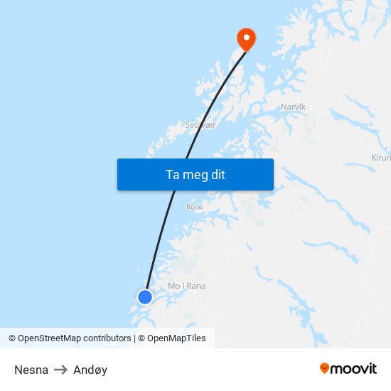 Nesna to Andøy map