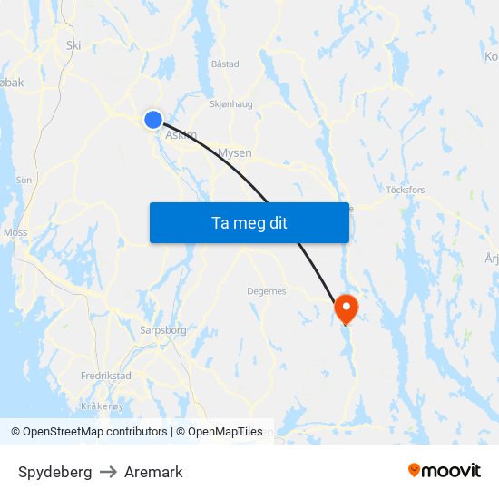 Spydeberg to Aremark map