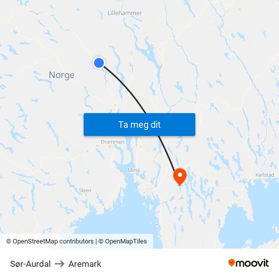 Sør-Aurdal to Aremark map