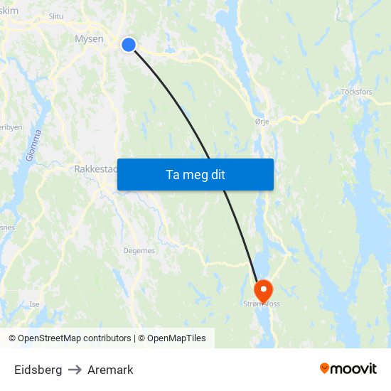 Eidsberg to Aremark map