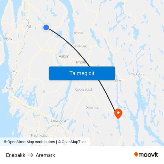 Enebakk to Aremark map