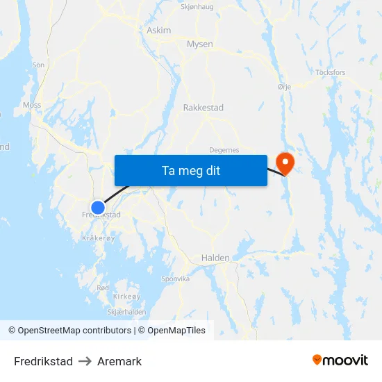 Fredrikstad to Aremark map