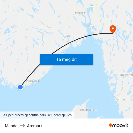 Mandal to Aremark map