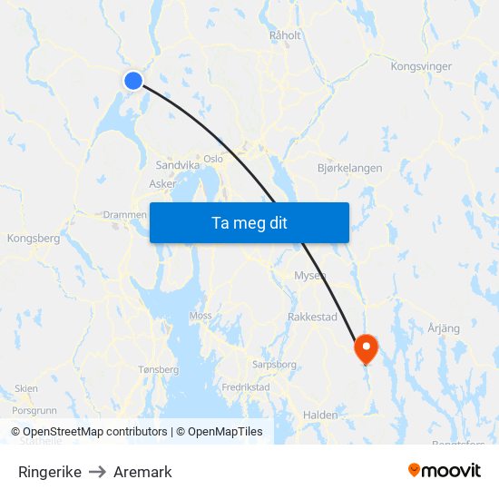 Ringerike to Aremark map