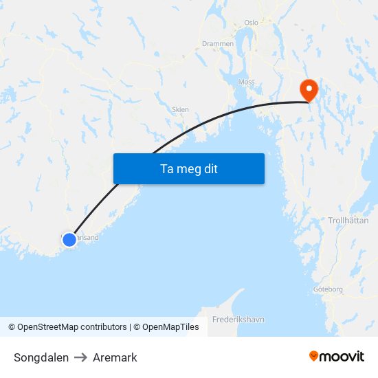 Songdalen to Aremark map