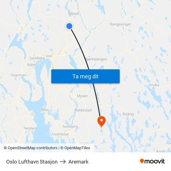 Oslo Lufthavn Stasjon to Aremark map