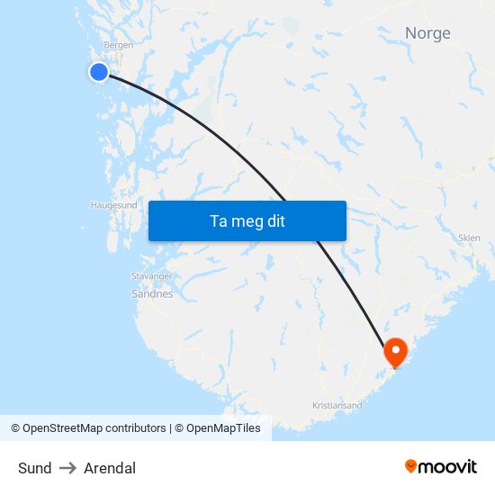 Sund to Arendal map