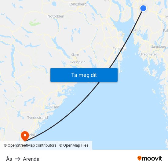 Ås to Arendal map