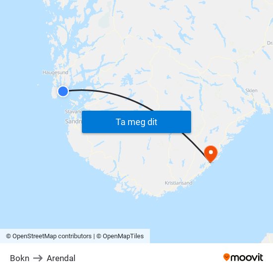 Bokn to Arendal map