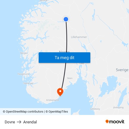 Dovre to Arendal map
