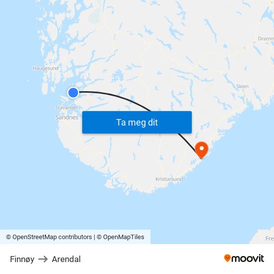 Finnøy to Arendal map