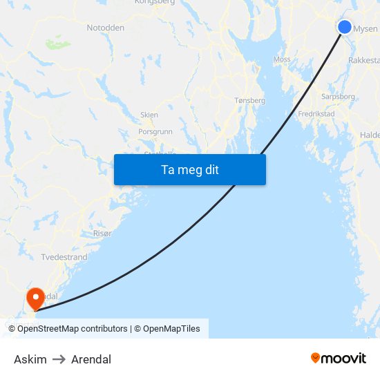 Askim to Arendal map