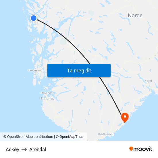 Askøy to Arendal map
