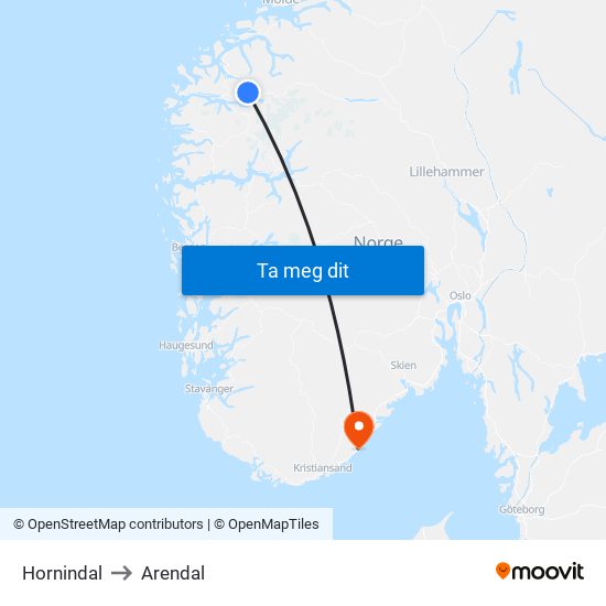 Hornindal to Arendal map