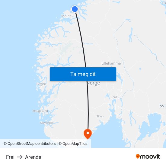 Frei to Arendal map