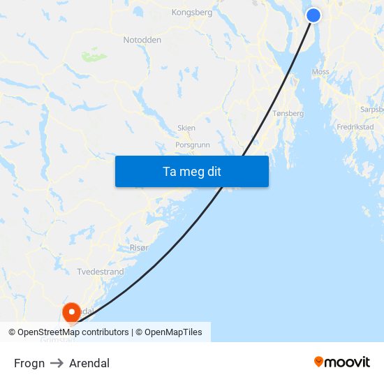 Frogn to Arendal map