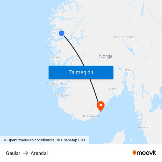 Gaular to Arendal map