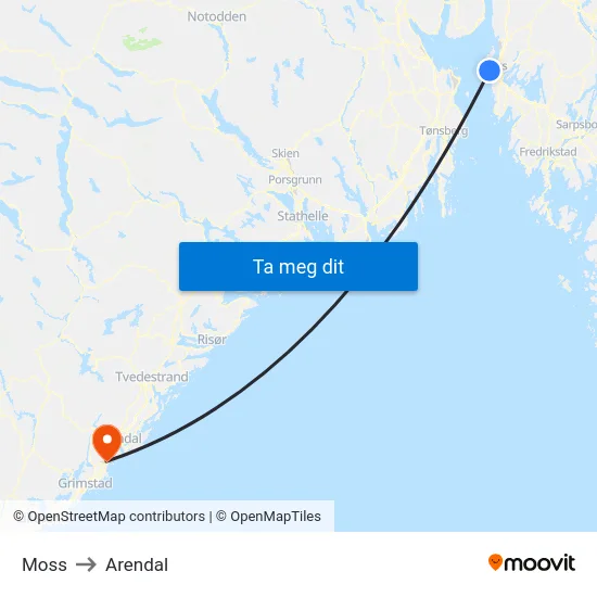 Moss to Arendal map