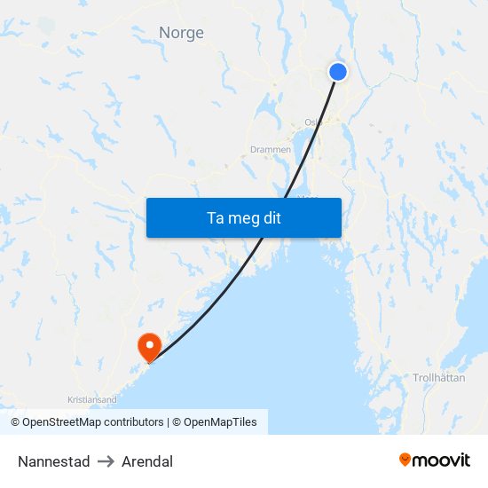 Nannestad to Arendal map