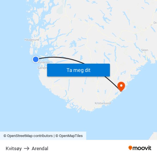 Kvitsøy to Arendal map