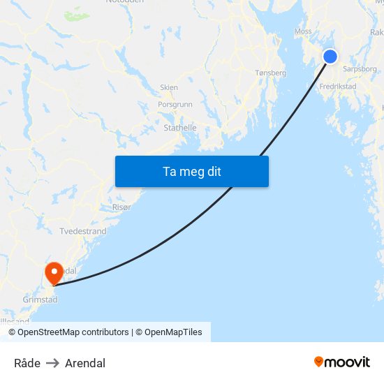 Råde to Arendal map