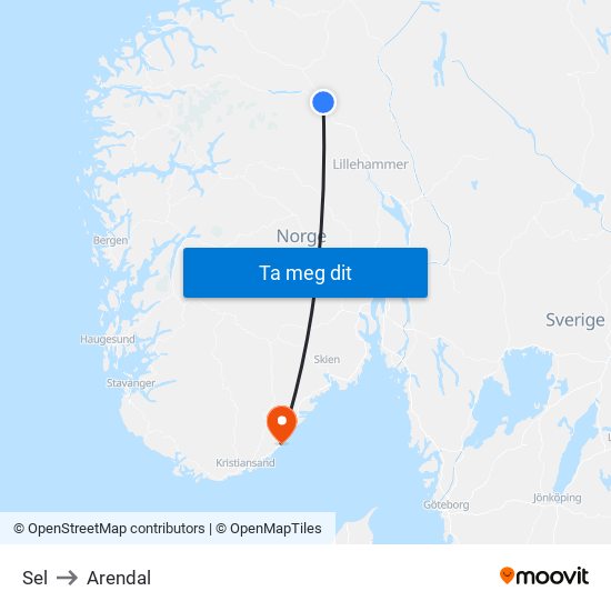 Sel to Arendal map