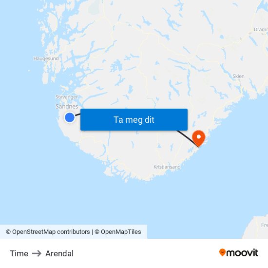 Time to Arendal map