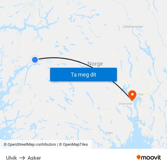 Ulvik to Asker map